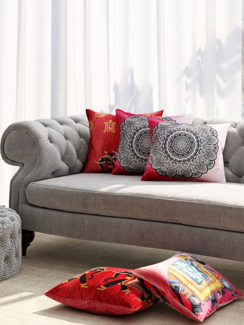 

Niamh by Tag 7 Red & Black Set of 5 Ethnic Motifs Square Cushion Covers