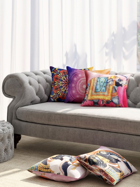

Niamh by Tag 7 Purple & Blue Set of 5 Ethnic Motifs Square Cushion Covers