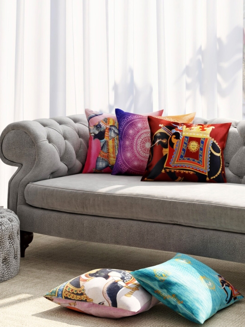 

Niamh by Tag 7 Blue & Pink Set of 5 Floral Square Cushion Covers