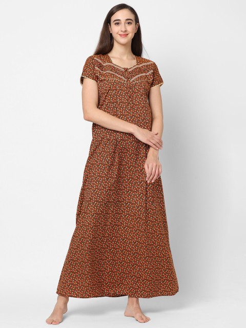 

Sweet Dreams Brown & Orange Floral Printed Maxi Nightdress