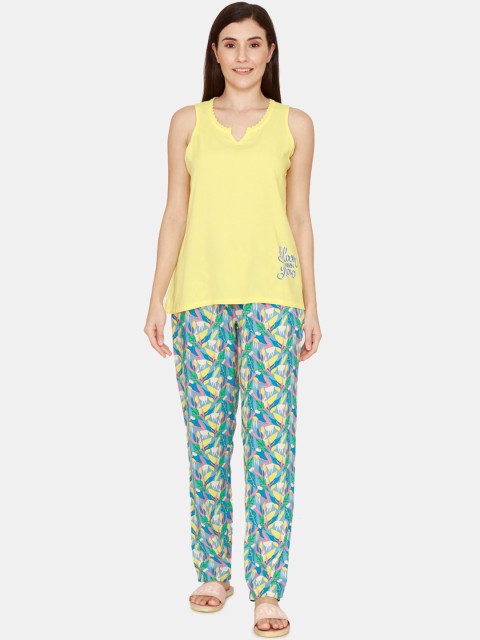 

Zivame Women Blue & Yellow Night suit