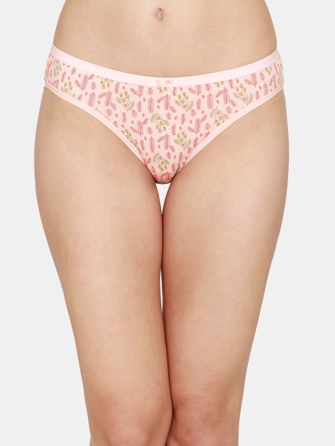 

Zivame Women Coral Orange & Green Printed Cotton Bikini Briefs