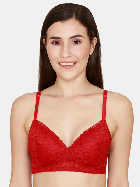 

Zivame Red Floral T-shirt Bra Lightly Padded