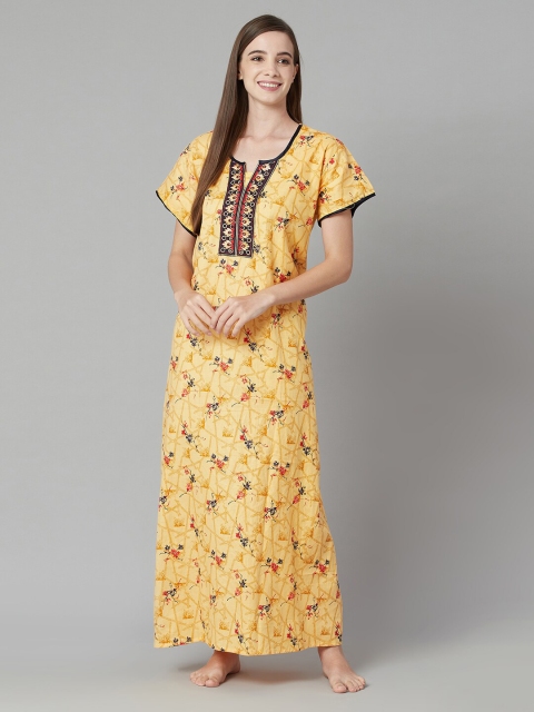 

TRUNDZ Yellow Printed Maxi Nightdress