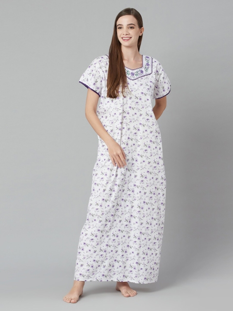 

TRUNDZ White Printed Maxi Nightdress