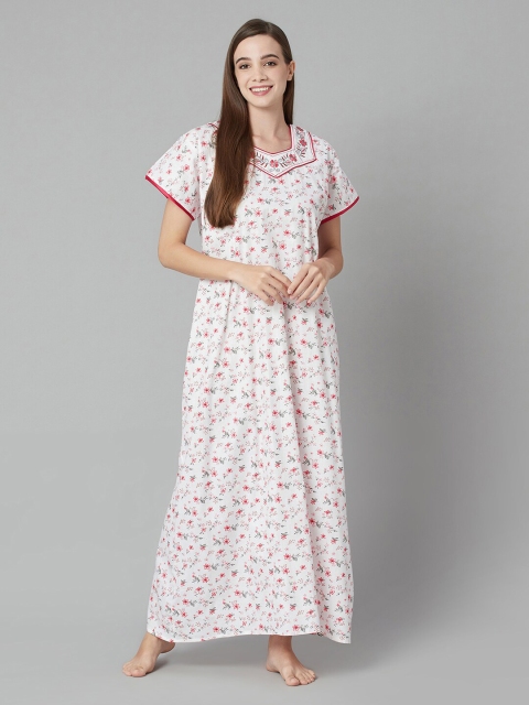 

TRUNDZ White Printed Maxi Nightdress