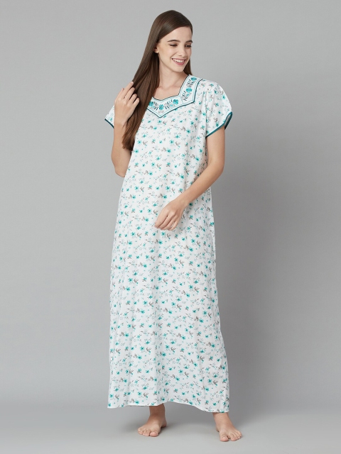 

TRUNDZ White Printed Maxi Nightdress