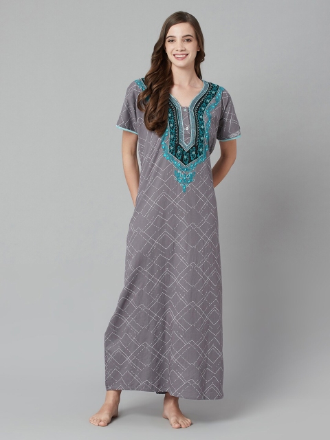 

TRUNDZ Women Grey Printed Maxi Nightdress