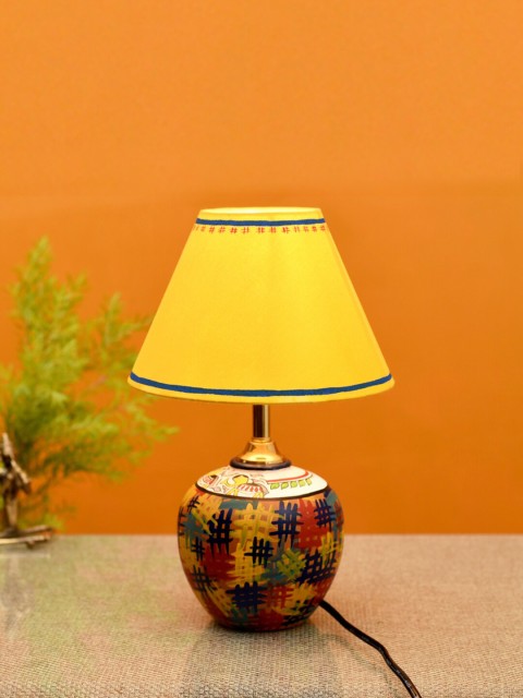 

AAKRITI ART CREATIONS Yellow & Blue Earthen Handcrafted Terracotta Table Lamp