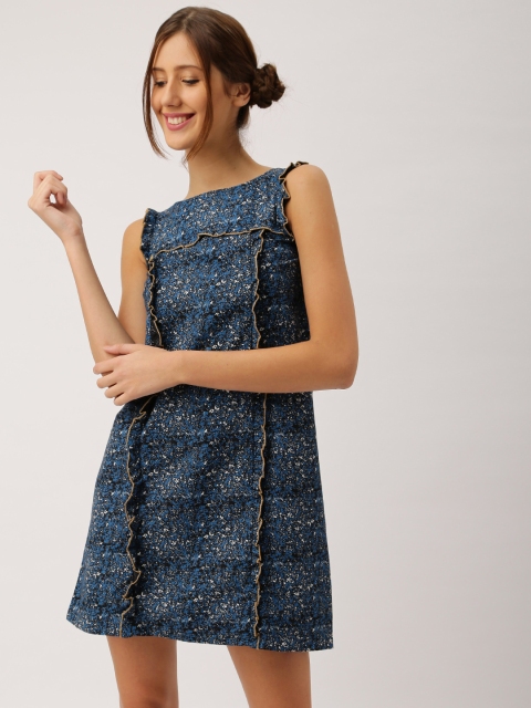 DressBerry Women Blue Printed A-Line Dress available at myntra for Rs.449