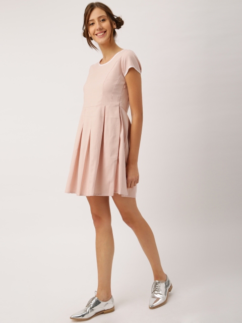 DressBerry Women Dusty Pink Self-Design Fit & Flare Dress available at myntra for Rs.449