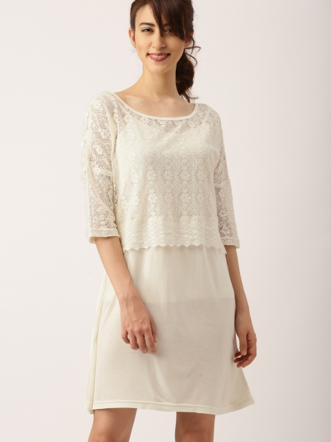 

DressBerry Women Off-White Self-Design A-Line Lace Dress