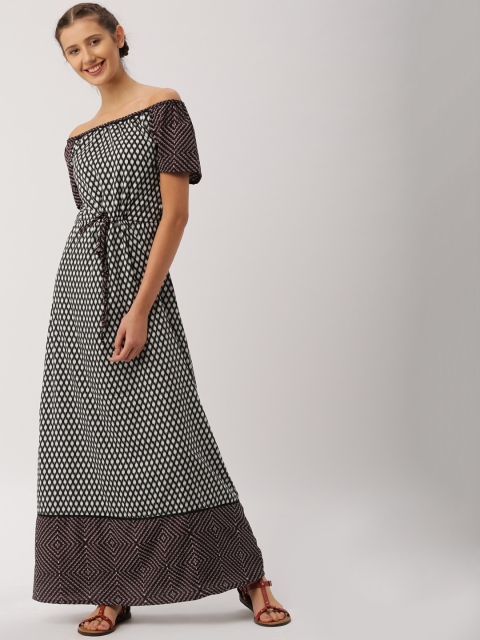 

DressBerry Women Black & White Printed Off-Shoulder Maxi Dress