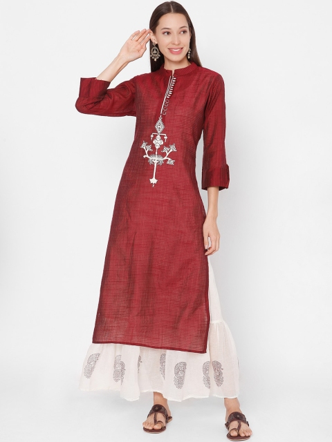 

SALWAR STUDIO Women Maroon Chanderi Silk Chanderi Silk Kurta