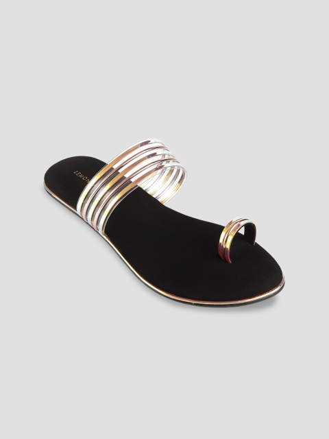 

LEMON & PEPPER Women Gold-Toned Striped One Toe Flats