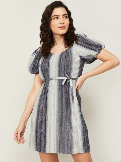 

Ginger by Lifestyle Silver Striped A-Line Dress