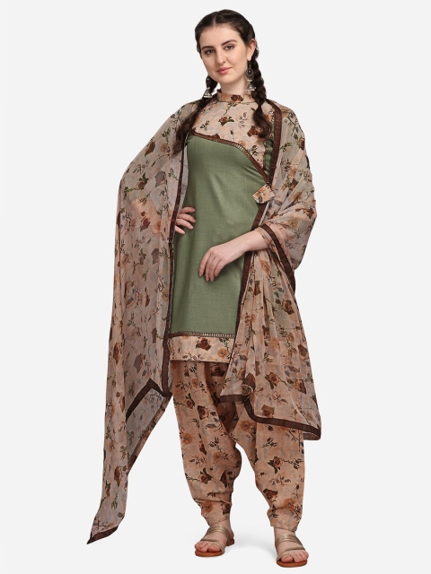 

Ethnic Junction Green & Beige Printed Unstitched Dress Material
