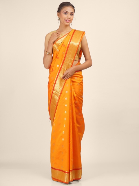 

Hastakala Mustard & Red Woven Design Zari Silk Blend Paithani Saree