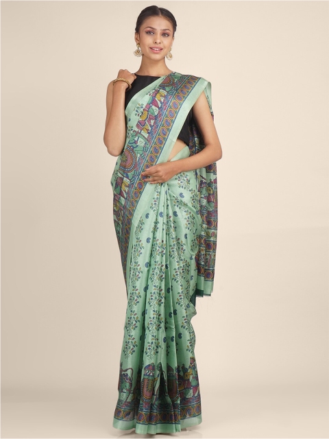 

Hastakala Green & Magenta Ethnic Motifs Jute Silk Tussar Saree