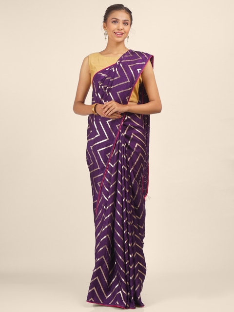 

Hastakala Purple & Pink Zigzag Printed Art Silk Saree