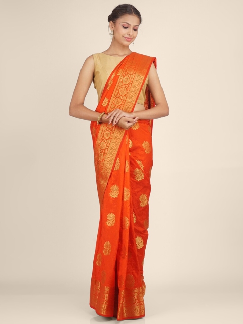 

Hastakala Red & Gold-Toned Ethnic Motifs Zari Art Silk Saree