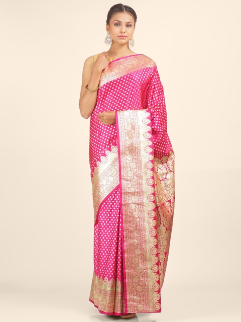 

Hastakala Pink & Gold-Coloured Ethnic Motifs Zari Pure Silk Banarasi Saree