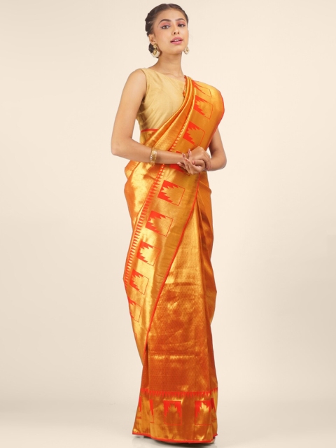 

Hastakala Red & Gold-Toned Woven Design Zari Brocade Saree