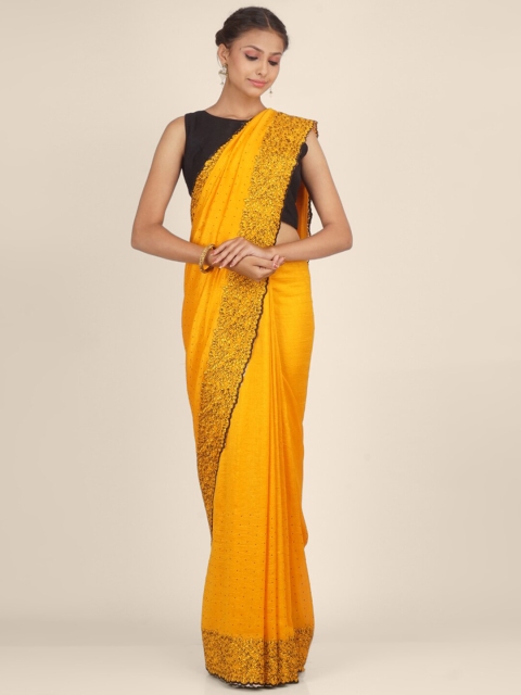 

Hastakala Mustard Beads & Stones Kheecha Silk Banarasi Saree