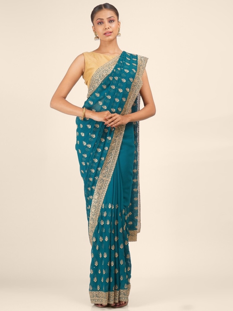 

Hastakala Women Green & Gold-toned Embellished Georgette Saree