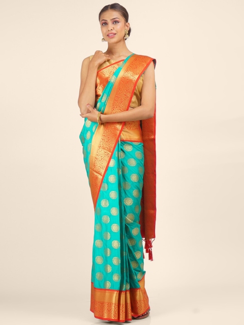 

Hastakala Green & Red Woven Design Zari Pure Silk Saree