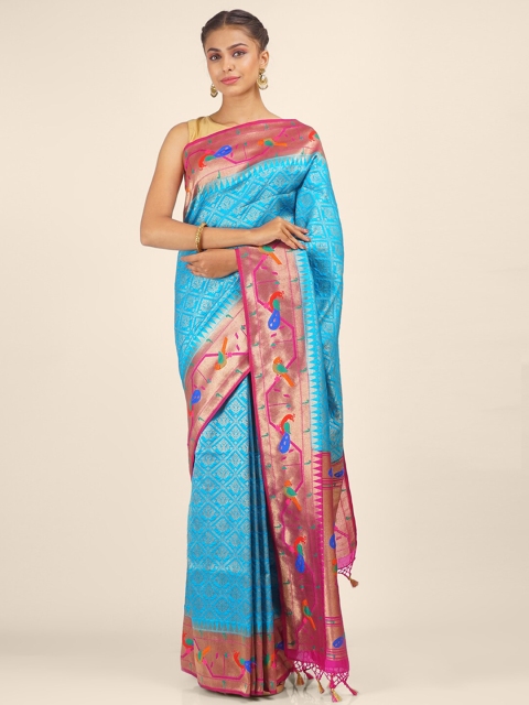 

Hastakala Women Blue & Pink Woven Designed Art Silk Saree