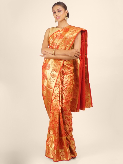 

Hastakala Red & Gold-Toned Woven Design Zari Brocade Kanjeevaram Saree