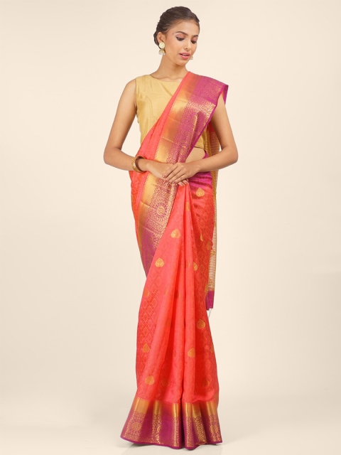 

Hastakala Pink & Gold-Toned Woven Design Zari Art Silk Saree
