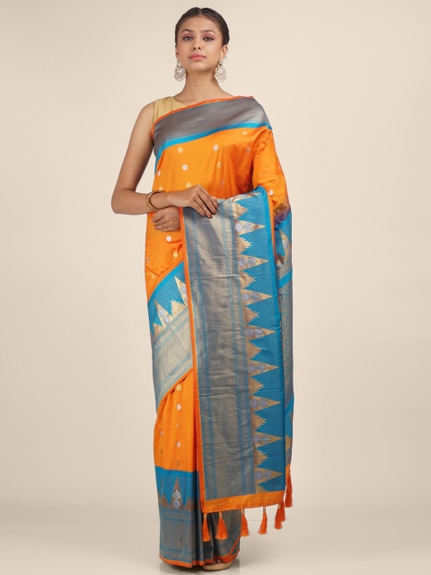 

Hastakala Orange & Blue Woven Design Art Silk Saree