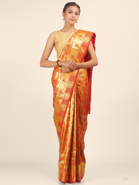 

Hastakala Maroon & Gold-Toned Woven Design Zari Brocade Kanjeevaram Saree