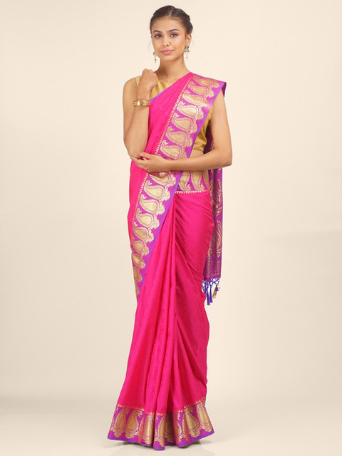 

Hastakala Pink & Purple Floral Zari Art Silk Saree