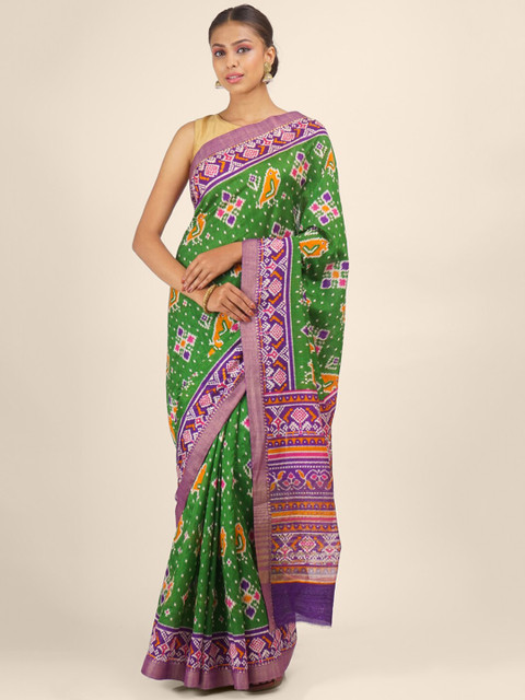 

Hastakala Green & Purple Art Silk Pochampally Saree