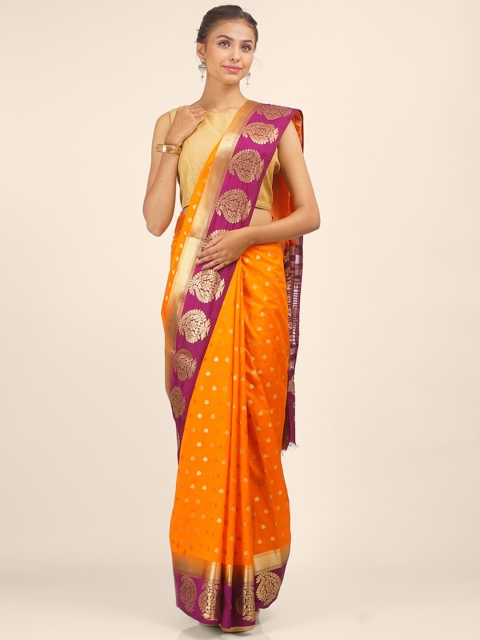 

Hastakala Orange & Magenta Pink Ethnic Motifs Zari Art Silk Saree
