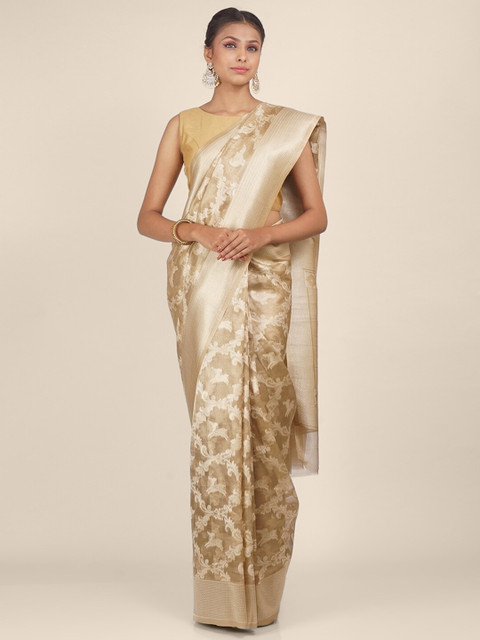 

Hastakala Gold-Toned Woven Design Tissue Banarasi Saree