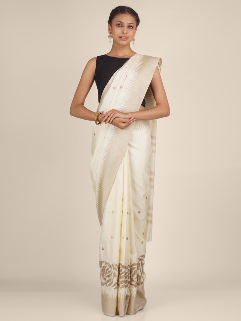 

Hastakala Gold-Toned & Off White Woven Design Art Silk Saree