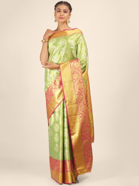 

Hastakala Green & Pink Floral Woven Designed Tissue Saree