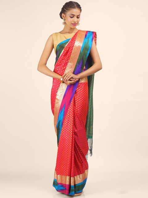 

Hastakala Pink & Blue Woven Designed Art Silk Saree