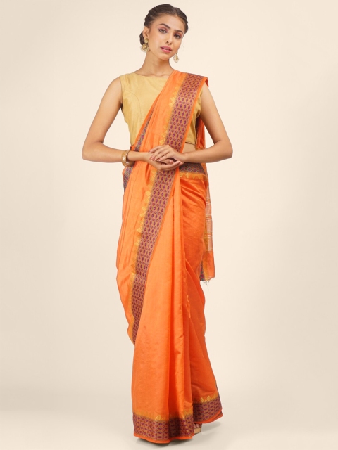 

Hastakala Orange & Purple Art Silk Tussar Saree