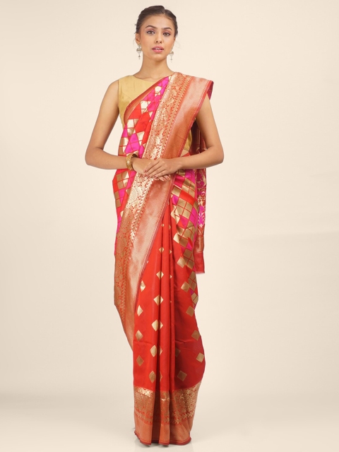 

Hastakala Pink & Gold-Toned Woven Design Zari Silk Blend Saree
