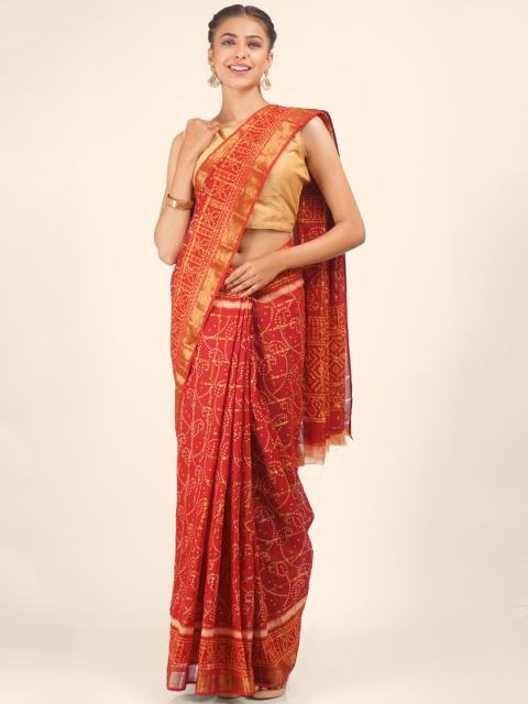 

Hastakala Maroon & Cream-Coloured Bandhani Pure Georgette Bandhani Saree