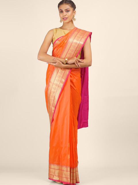 

Hastakala Orange & Magenta Woven Design Zari Art Silk Saree