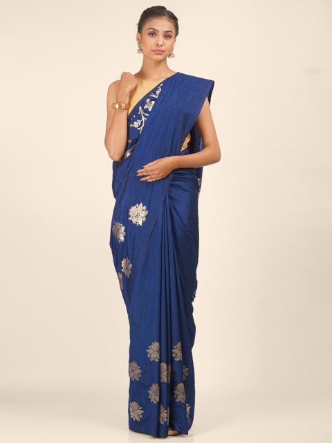 

Hastakala Navy Blue & Gold-Coloured Ethnic Motifs Zari Art Silk Saree