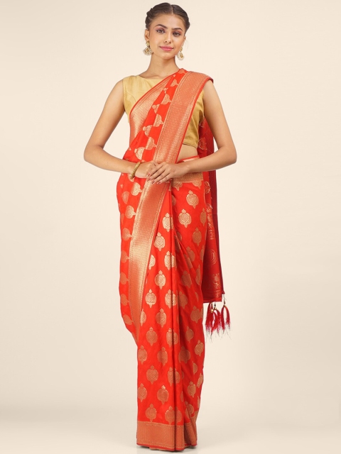 

Hastakala Red & Gold-Toned Woven Design Zari Art Silk Saree