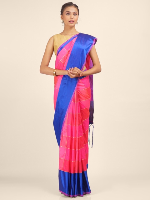 

Hastakala Pink & Blue Checked Art Silk Saree