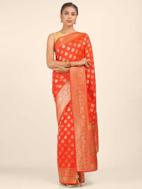 

Hastakala Red & Gold-Coloured Ethnic Motifs Zari Art Silk Saree